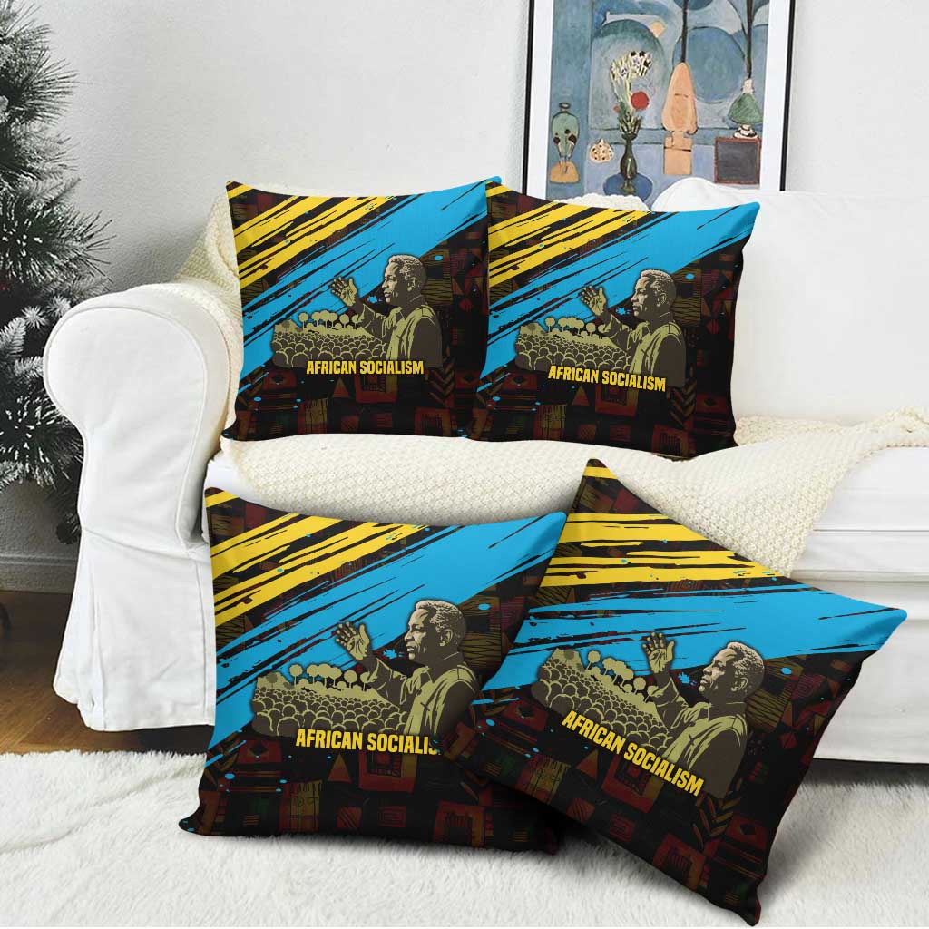 Julius Nyerere Pillow Cover Ujamaa African Socialism Text and Bold Striped Pattern - Wonder Print Shop
