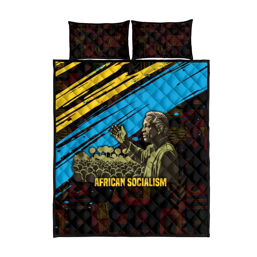 Julius Nyerere Quilt Bed Set Ujamaa African Socialism Text and Bold Striped Pattern - Wonder Print Shop