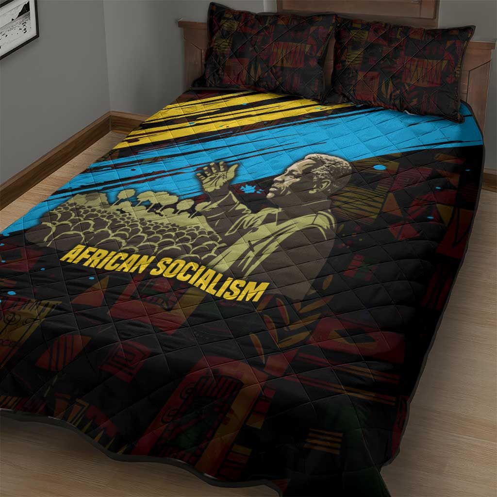 Julius Nyerere Quilt Bed Set Ujamaa African Socialism Text and Bold Striped Pattern - Wonder Print Shop