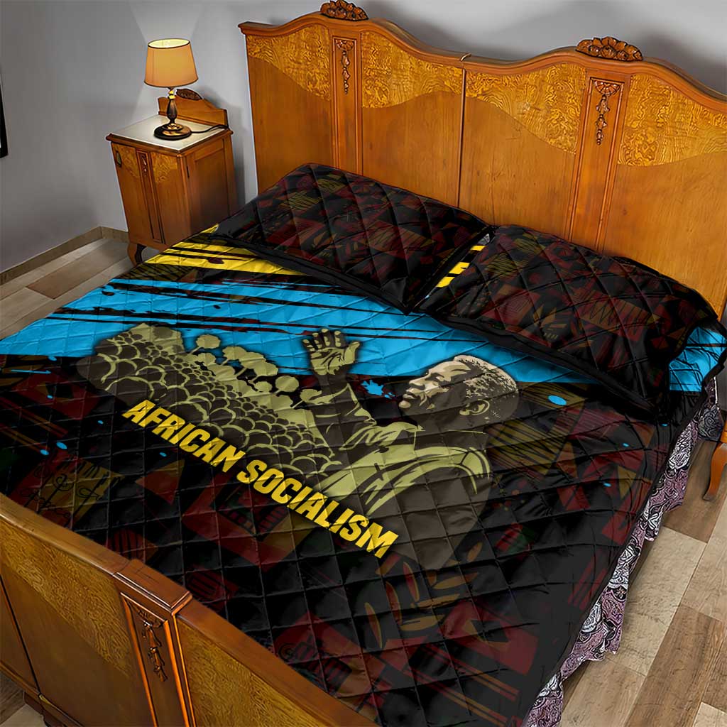Julius Nyerere Quilt Bed Set Ujamaa African Socialism Text and Bold Striped Pattern - Wonder Print Shop