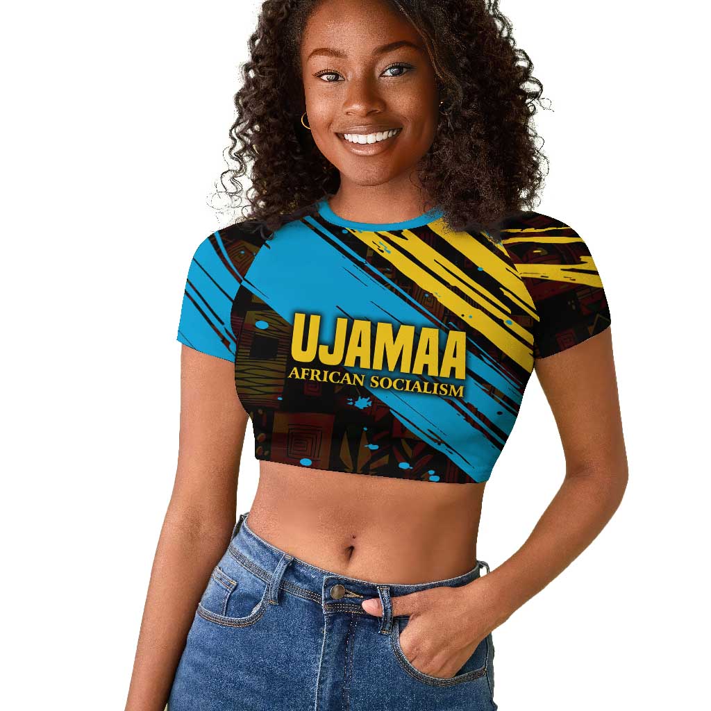 Julius Nyerere Raglan Cropped T shirt Ujamaa African Socialism Text and Bold Striped Pattern - Wonder Print Shop