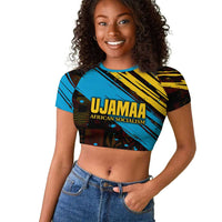 Julius Nyerere Raglan Cropped T shirt Ujamaa African Socialism Text and Bold Striped Pattern - Wonder Print Shop