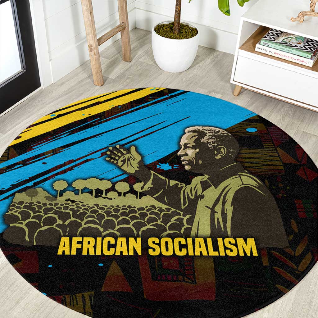 Julius Nyerere Round Carpet Ujamaa African Socialism Text and Bold Striped Pattern - Wonder Print Shop