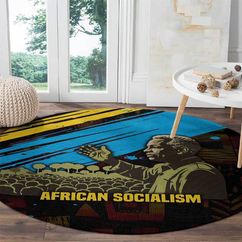 Julius Nyerere Round Carpet Ujamaa African Socialism Text and Bold Striped Pattern - Wonder Print Shop