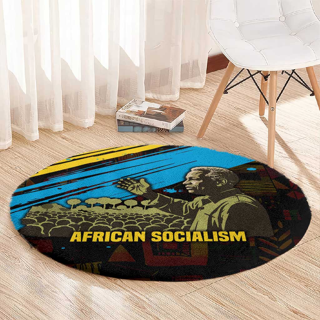 Julius Nyerere Round Carpet Ujamaa African Socialism Text and Bold Striped Pattern - Wonder Print Shop