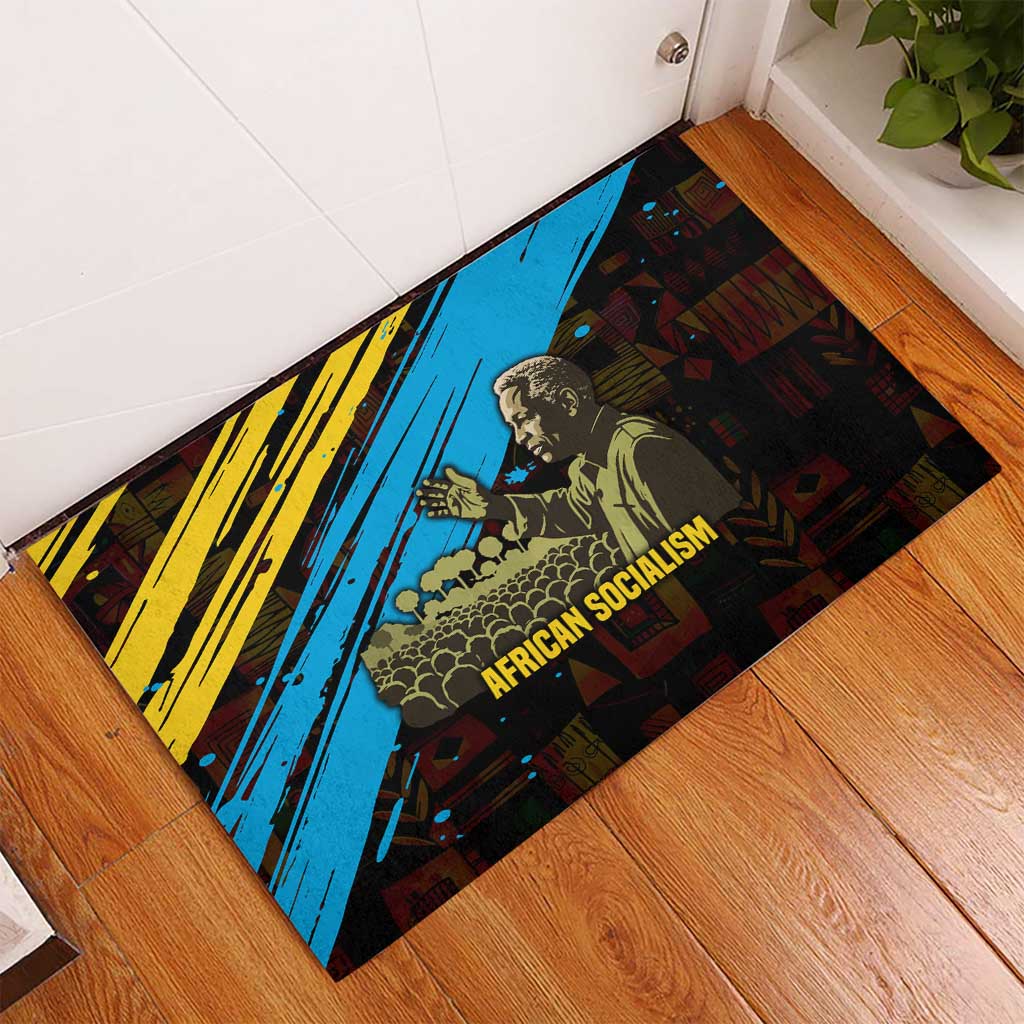 Julius Nyerere Rubber Doormat Ujamaa African Socialism Text and Bold Striped Pattern - Wonder Print Shop