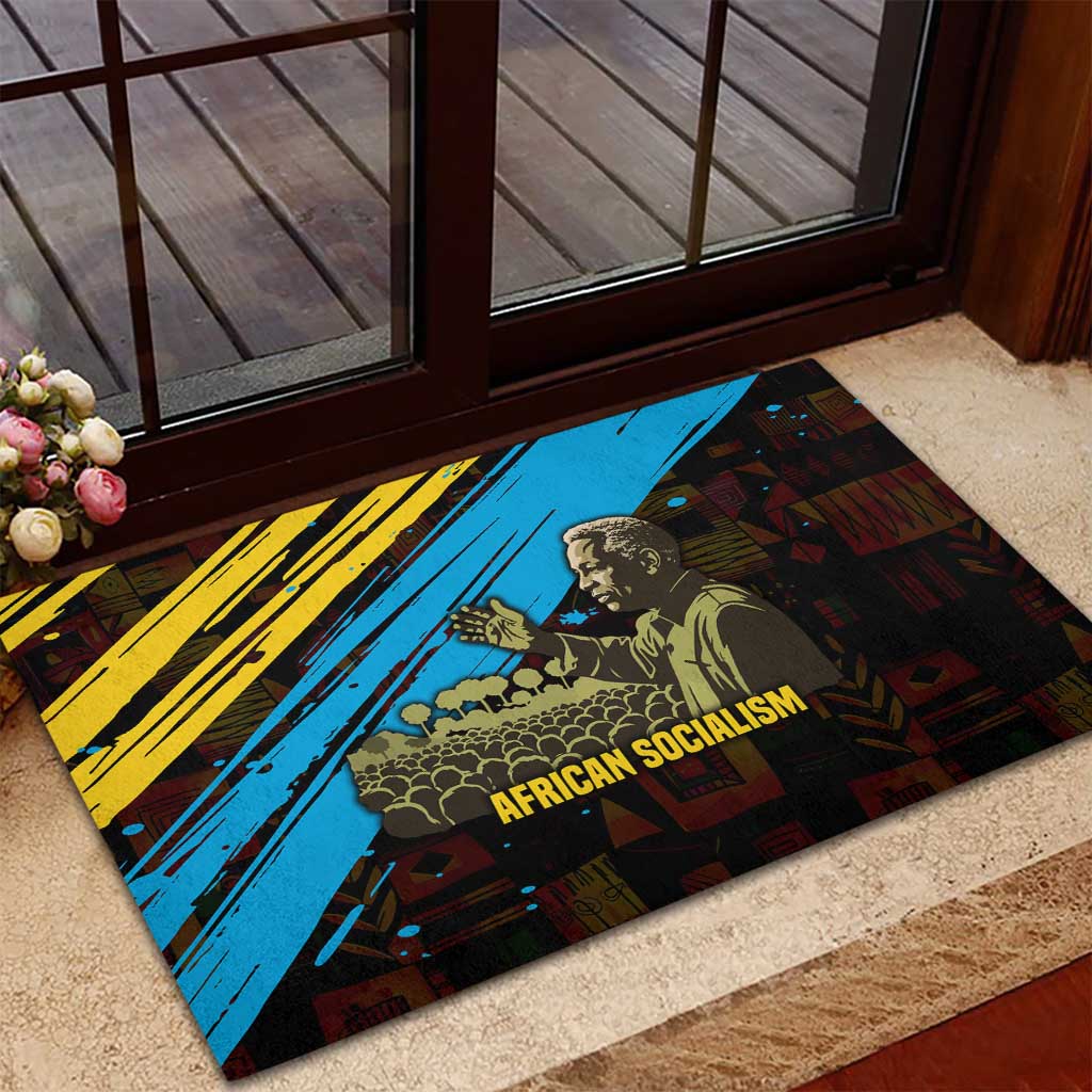 Julius Nyerere Rubber Doormat Ujamaa African Socialism Text and Bold Striped Pattern - Wonder Print Shop