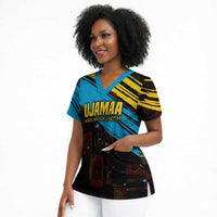 Julius Nyerere Scrub Top Ujamaa African Socialism Text and Bold Striped Pattern - Wonder Print Shop
