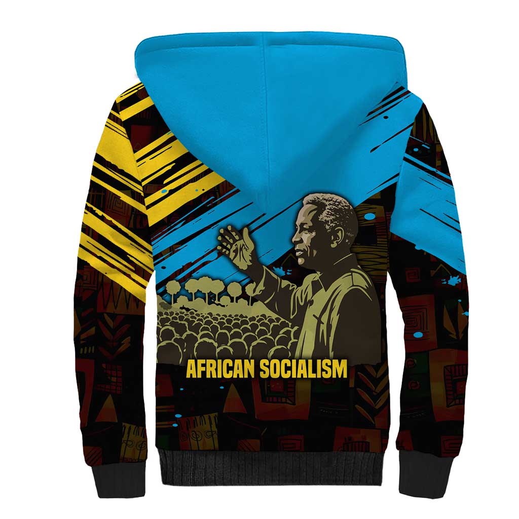 Julius Nyerere Sherpa Hoodie Ujamaa African Socialism Text and Bold Striped Pattern - Wonder Print Shop
