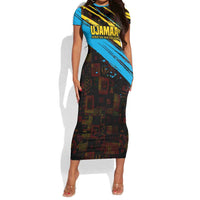 Julius Nyerere Short Sleeve Bodycon Dress Ujamaa African Socialism Text and Bold Striped Pattern - Wonder Print Shop