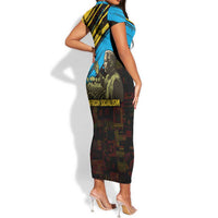 Julius Nyerere Short Sleeve Bodycon Dress Ujamaa African Socialism Text and Bold Striped Pattern - Wonder Print Shop
