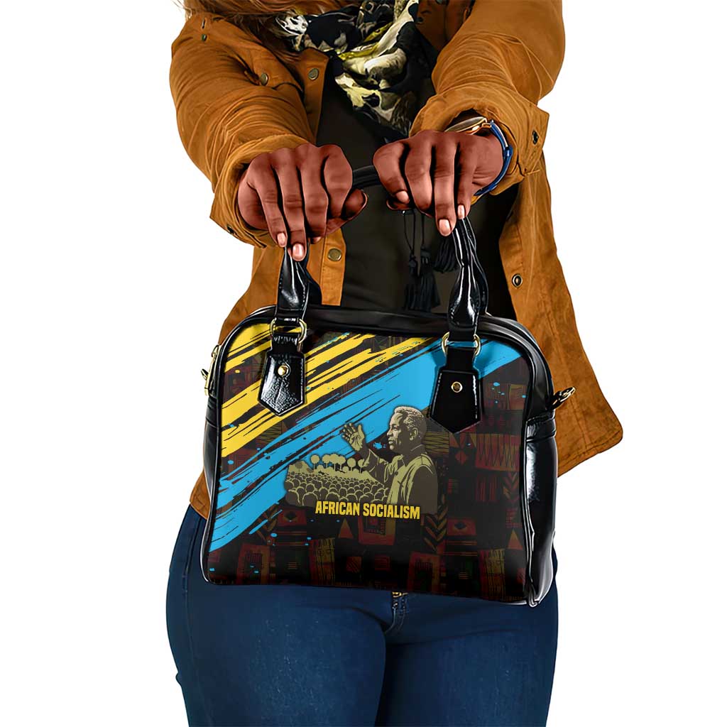 Julius Nyerere Shoulder Handbag Ujamaa African Socialism Text and Bold Striped Pattern - Wonder Print Shop