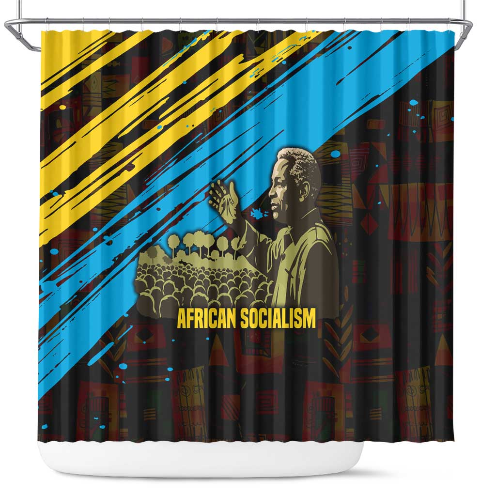 Julius Nyerere Shower Curtain Ujamaa African Socialism Text and Bold Striped Pattern - Wonder Print Shop