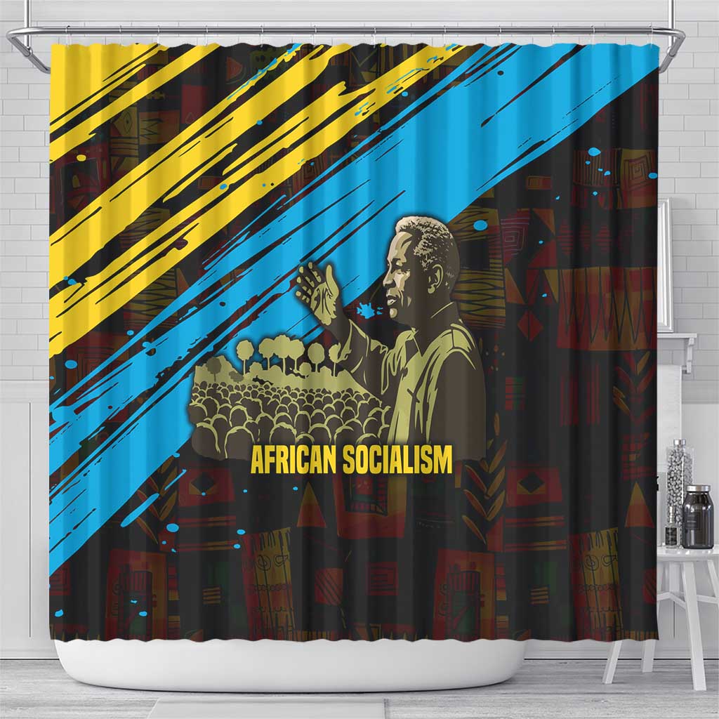 Julius Nyerere Shower Curtain Ujamaa African Socialism Text and Bold Striped Pattern - Wonder Print Shop