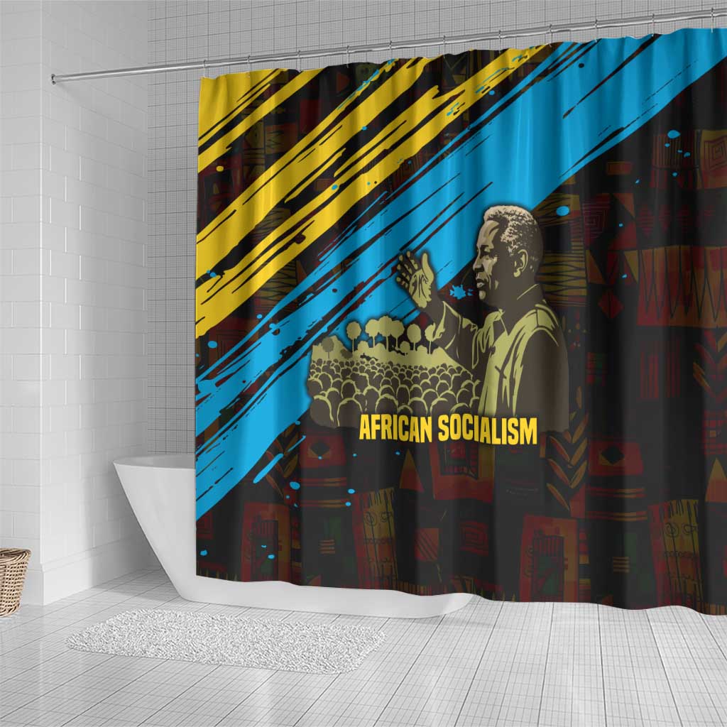 Julius Nyerere Shower Curtain Ujamaa African Socialism Text and Bold Striped Pattern - Wonder Print Shop