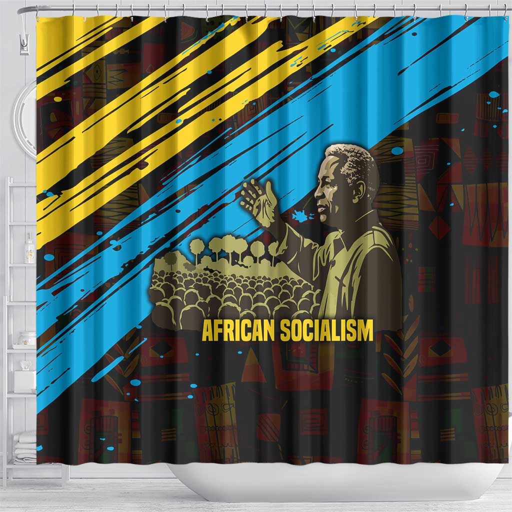 Julius Nyerere Shower Curtain Ujamaa African Socialism Text and Bold Striped Pattern - Wonder Print Shop