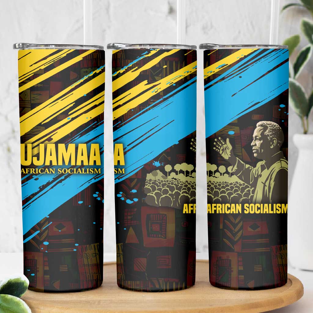 Julius Nyerere Skinny Tumbler Ujamaa African Socialism Text and Bold Striped Pattern - Wonder Print Shop