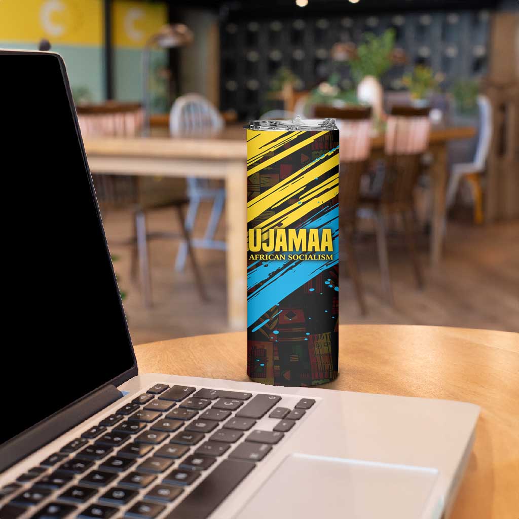 Julius Nyerere Skinny Tumbler Ujamaa African Socialism Text and Bold Striped Pattern - Wonder Print Shop