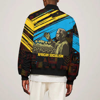 Julius Nyerere Sleeve Zip Bomber Jacket Ujamaa African Socialism Text and Bold Striped Pattern - Wonder Print Shop