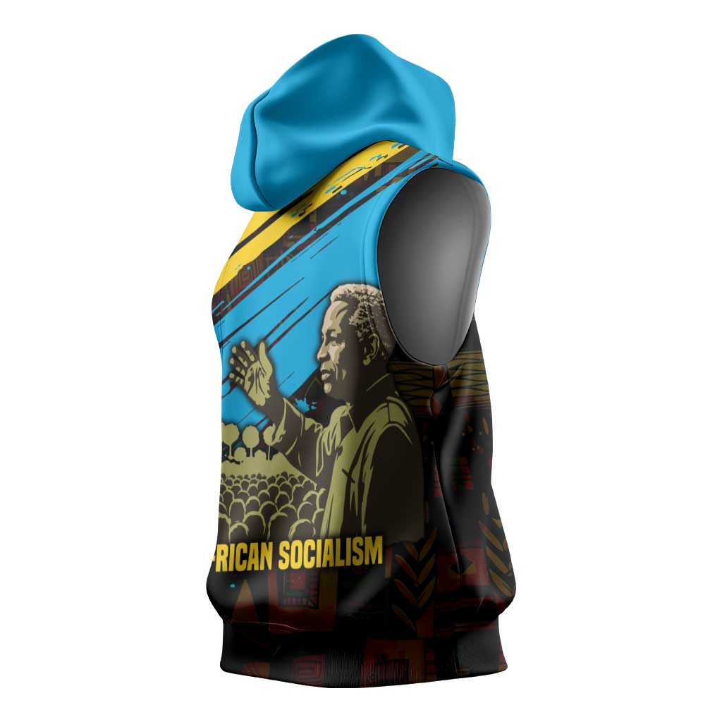 Julius Nyerere Sleeveless Hoodie Ujamaa African Socialism Text and Bold Striped Pattern - Wonder Print Shop