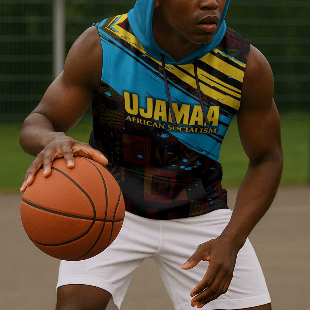 Julius Nyerere Sleeveless Hoodie Ujamaa African Socialism Text and Bold Striped Pattern - Wonder Print Shop
