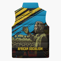 Julius Nyerere Sleeveless Puffer Jacket Ujamaa African Socialism Text and Bold Striped Pattern - Wonder Print Shop