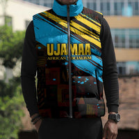 Julius Nyerere Sleeveless Puffer Jacket Ujamaa African Socialism Text and Bold Striped Pattern - Wonder Print Shop