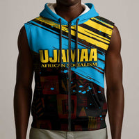Julius Nyerere Sleeveless Zip Hoodie Ujamaa African Socialism Text and Bold Striped Pattern - Wonder Print Shop