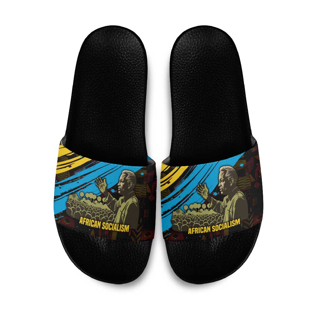 Julius Nyerere Slide Sandals Ujamaa African Socialism Text and Bold Striped Pattern - Wonder Print Shop