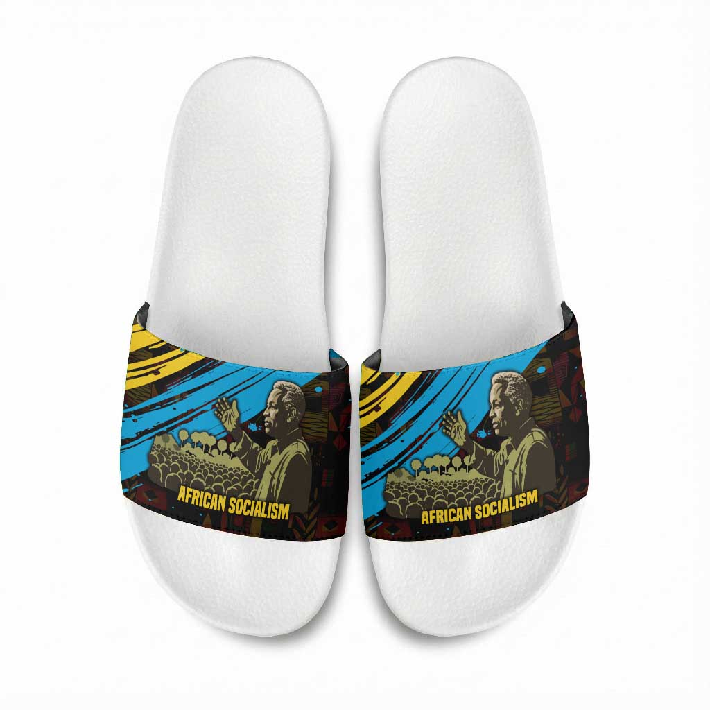 Julius Nyerere Slide Sandals Ujamaa African Socialism Text and Bold Striped Pattern - Wonder Print Shop
