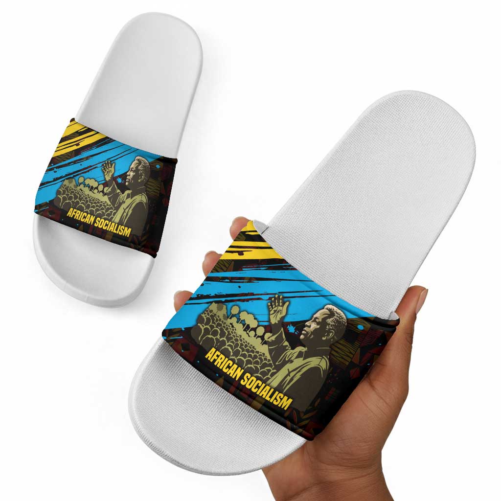 Julius Nyerere Slide Sandals Ujamaa African Socialism Text and Bold Striped Pattern - Wonder Print Shop