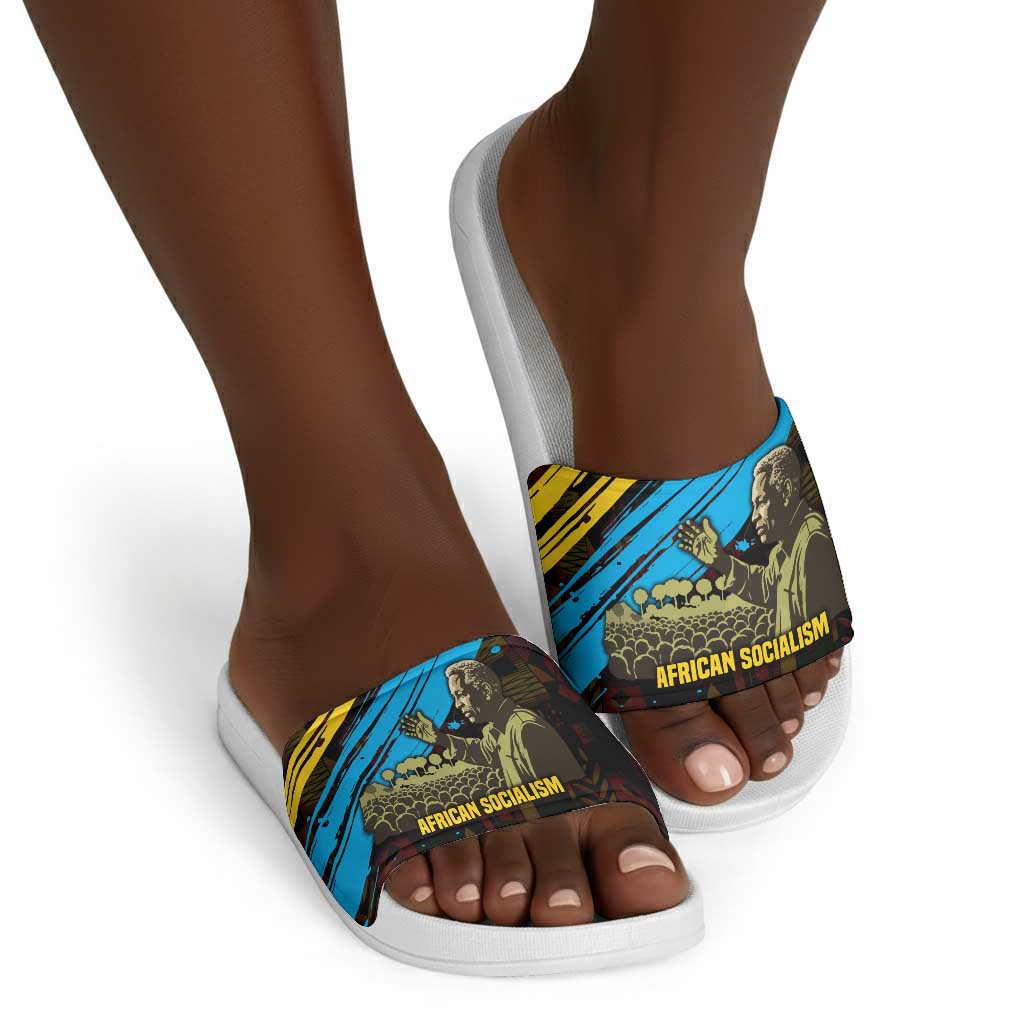 Julius Nyerere Slide Sandals Ujamaa African Socialism Text and Bold Striped Pattern - Wonder Print Shop