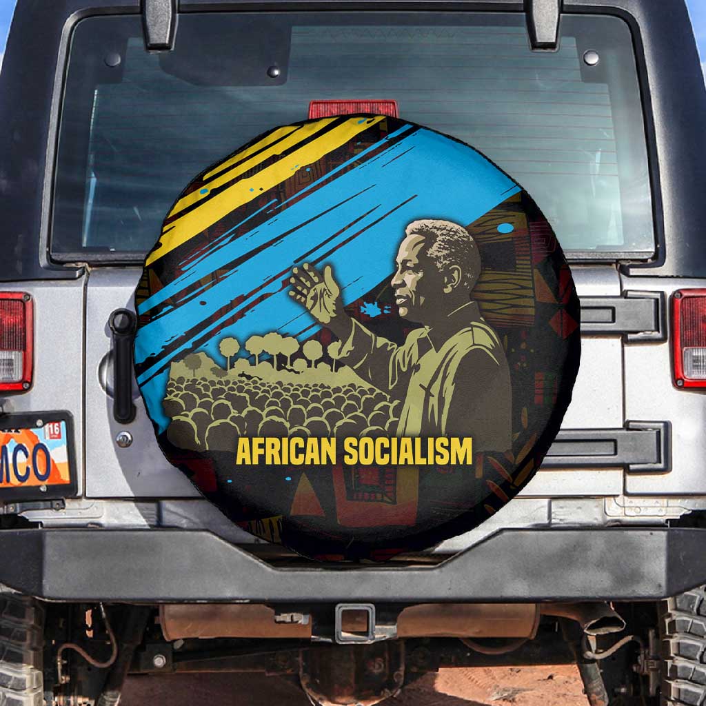 Julius Nyerere Spare Tire Cover Ujamaa African Socialism Text and Bold Striped Pattern - Wonder Print Shop