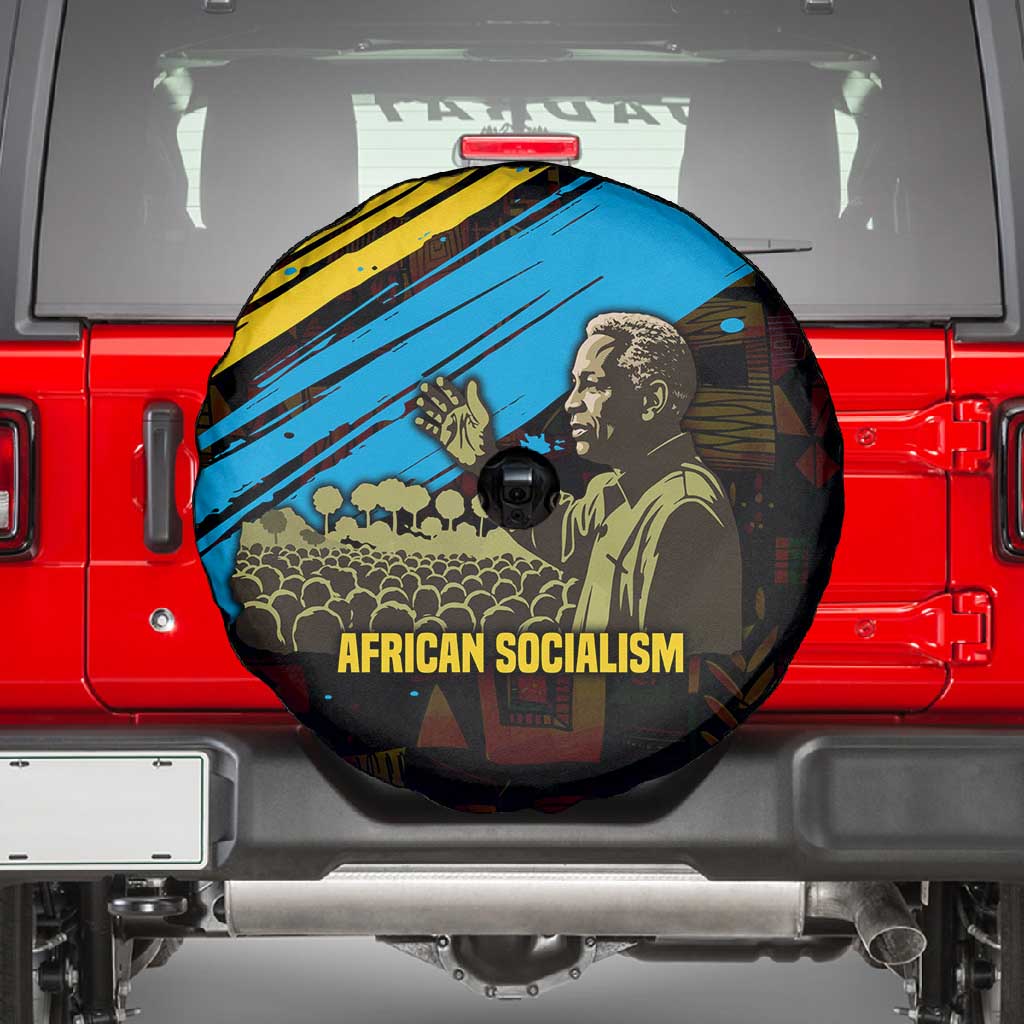 Julius Nyerere Spare Tire Cover Ujamaa African Socialism Text and Bold Striped Pattern - Wonder Print Shop