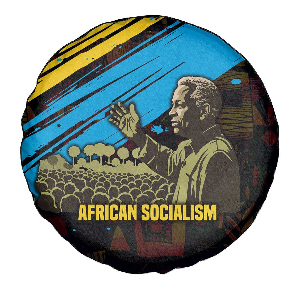 Julius Nyerere Spare Tire Cover Ujamaa African Socialism Text and Bold Striped Pattern - Wonder Print Shop