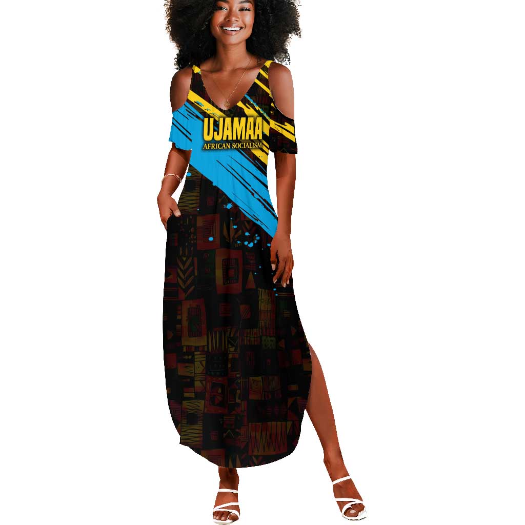 Julius Nyerere Summer Maxi Dress Ujamaa African Socialism Text and Bold Striped Pattern - Wonder Print Shop