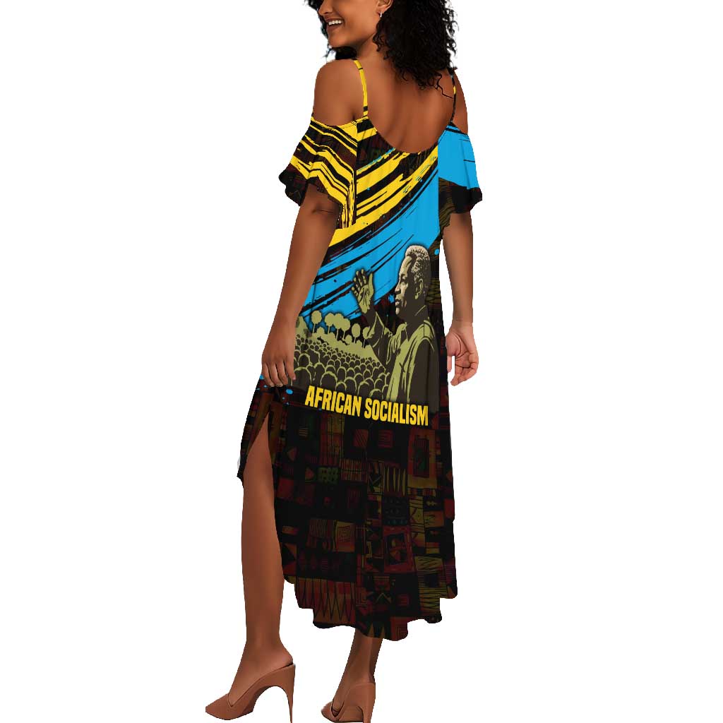 Julius Nyerere Summer Maxi Dress Ujamaa African Socialism Text and Bold Striped Pattern - Wonder Print Shop