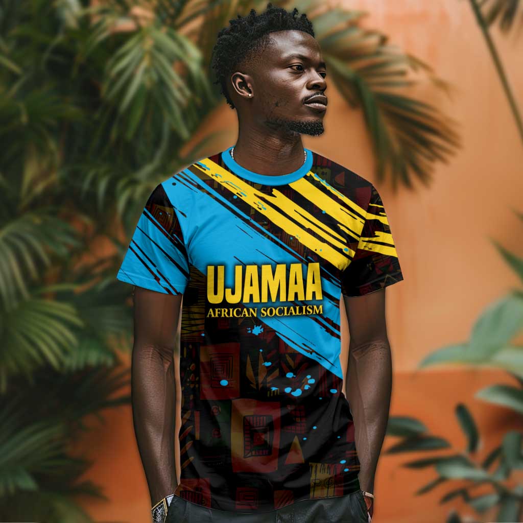 Julius Nyerere T shirt Ujamaa African Socialism Text and Bold Striped Pattern - Wonder Print Shop