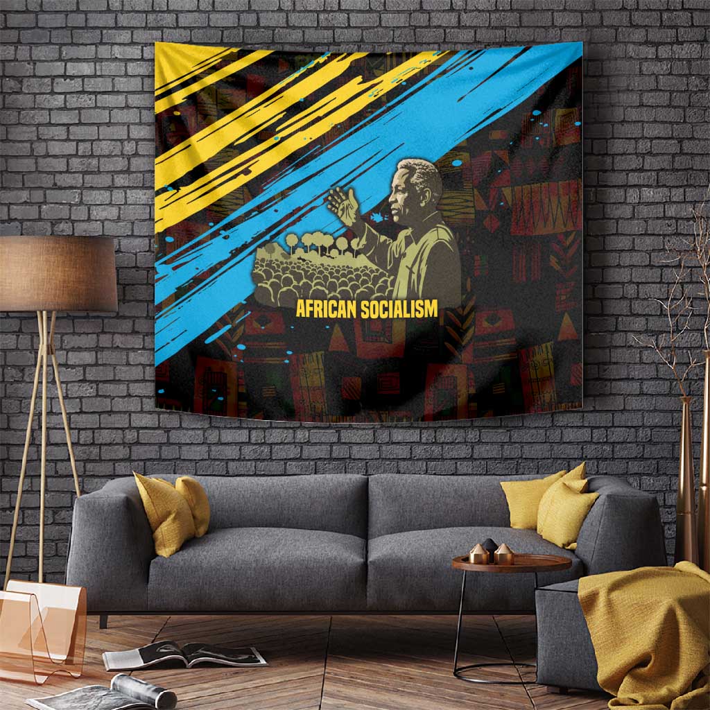 Julius Nyerere Tapestry Ujamaa African Socialism Text and Bold Striped Pattern - Wonder Print Shop