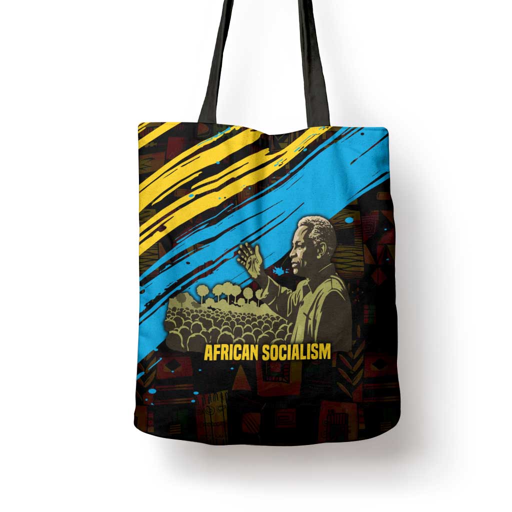 Julius Nyerere Tote Bag Ujamaa African Socialism Text and Bold Striped Pattern - Wonder Print Shop