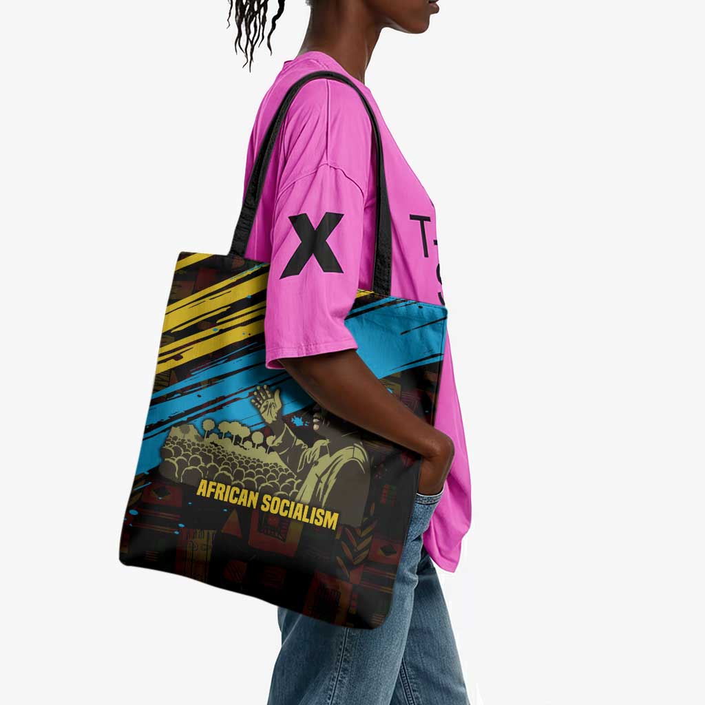 Julius Nyerere Tote Bag Ujamaa African Socialism Text and Bold Striped Pattern - Wonder Print Shop