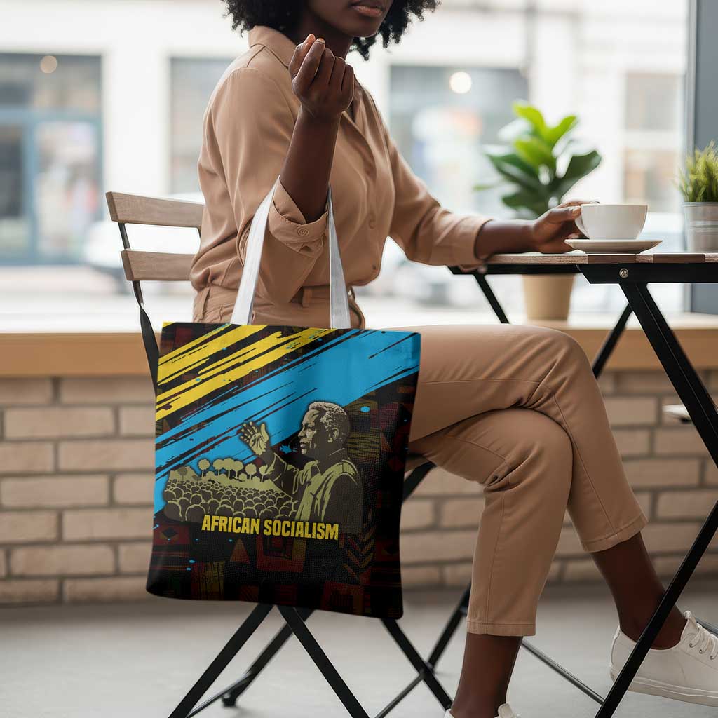 Julius Nyerere Tote Bag Ujamaa African Socialism Text and Bold Striped Pattern - Wonder Print Shop