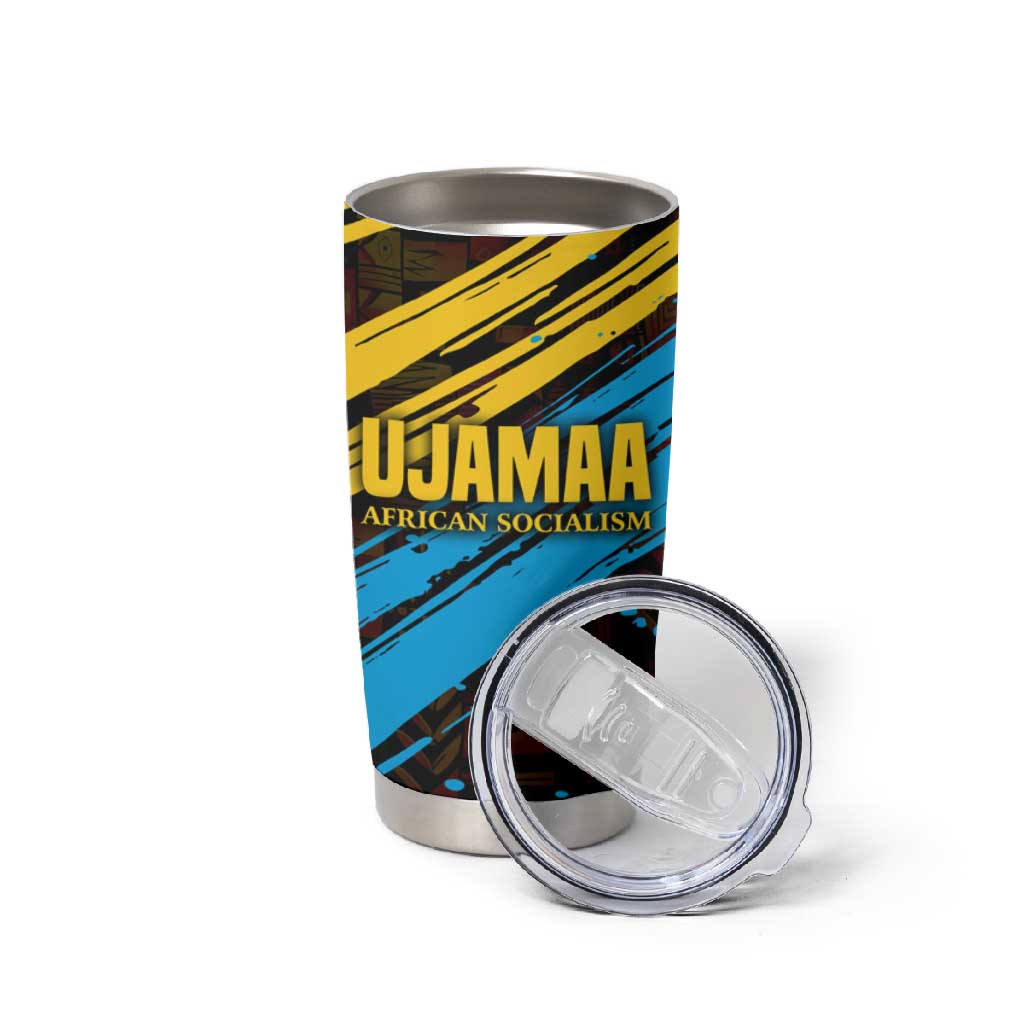 Julius Nyerere Tumbler Cup Ujamaa African Socialism Text and Bold Striped Pattern - Wonder Print Shop