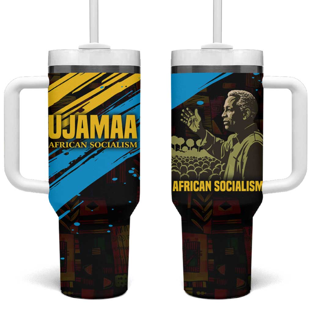 Julius Nyerere Tumbler With Handle Ujamaa African Socialism Text and Bold Striped Pattern - Wonder Print Shop