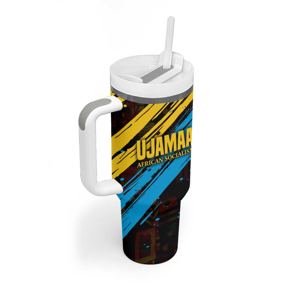 Julius Nyerere Tumbler With Handle Ujamaa African Socialism Text and Bold Striped Pattern - Wonder Print Shop