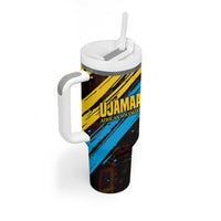 Julius Nyerere Tumbler With Handle Ujamaa African Socialism Text and Bold Striped Pattern - Wonder Print Shop