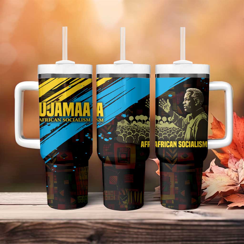 Julius Nyerere Tumbler With Handle Ujamaa African Socialism Text and Bold Striped Pattern - Wonder Print Shop