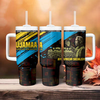 Julius Nyerere Tumbler With Handle Ujamaa African Socialism Text and Bold Striped Pattern - Wonder Print Shop