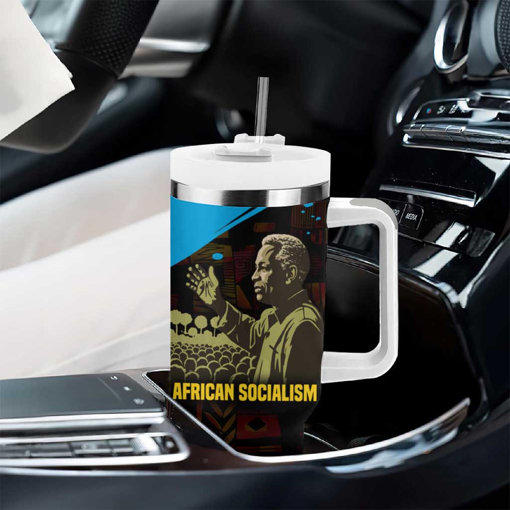 Julius Nyerere Tumbler With Handle Ujamaa African Socialism Text and Bold Striped Pattern - Wonder Print Shop