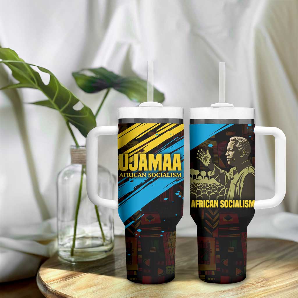 Julius Nyerere Tumbler With Handle Ujamaa African Socialism Text and Bold Striped Pattern - Wonder Print Shop